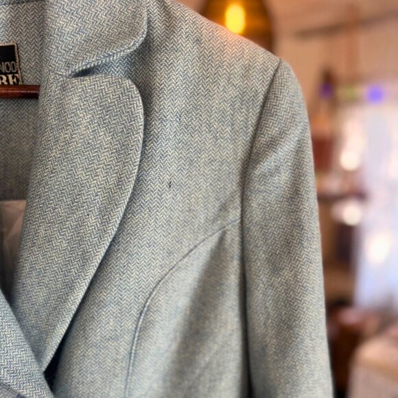 Gianfranco Ferre Wool Cashmere Herringbone Coat 46 IT Light Blue Double Breasted - Picture 10 of 10